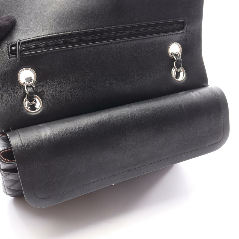 香奈兒 (CHANEL) Matelasse W 翻蓋鏈條單背包 A01112 黑色皮革 SHW 二手-8