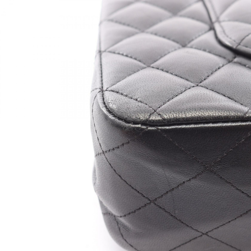 香奈兒 (CHANEL) Matelasse W 翻蓋鏈條單背包 A01112 黑色皮革 SHW 二手-10