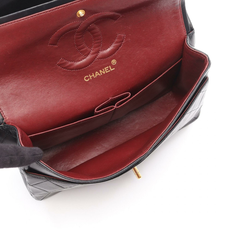 香奈兒 (CHANEL) Matelasse W 翻蓋鏈條單肩背包 A01112 黑色皮革 GHW 二手 CC-2