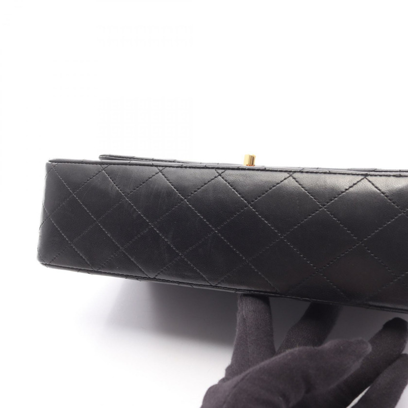 香奈兒 (CHANEL) Matelasse W 翻蓋鏈條單肩背包 A01112 黑色皮革 GHW 二手 CC-10
