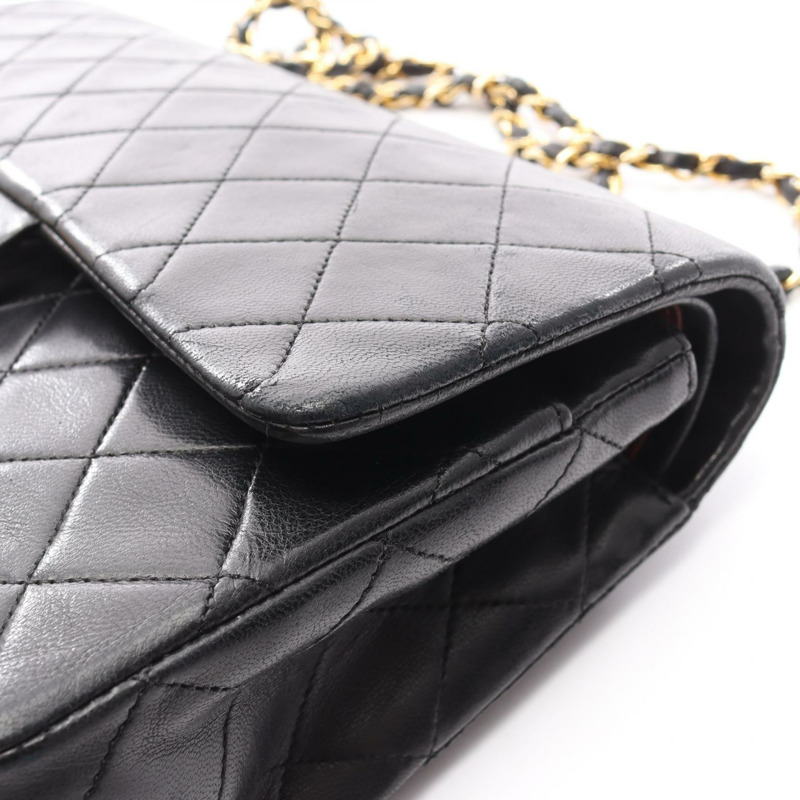 香奈兒 (CHANEL) Matelasse W 翻蓋鏈條單肩背包 A01112 黑色皮革 GHW 二手 CC-11