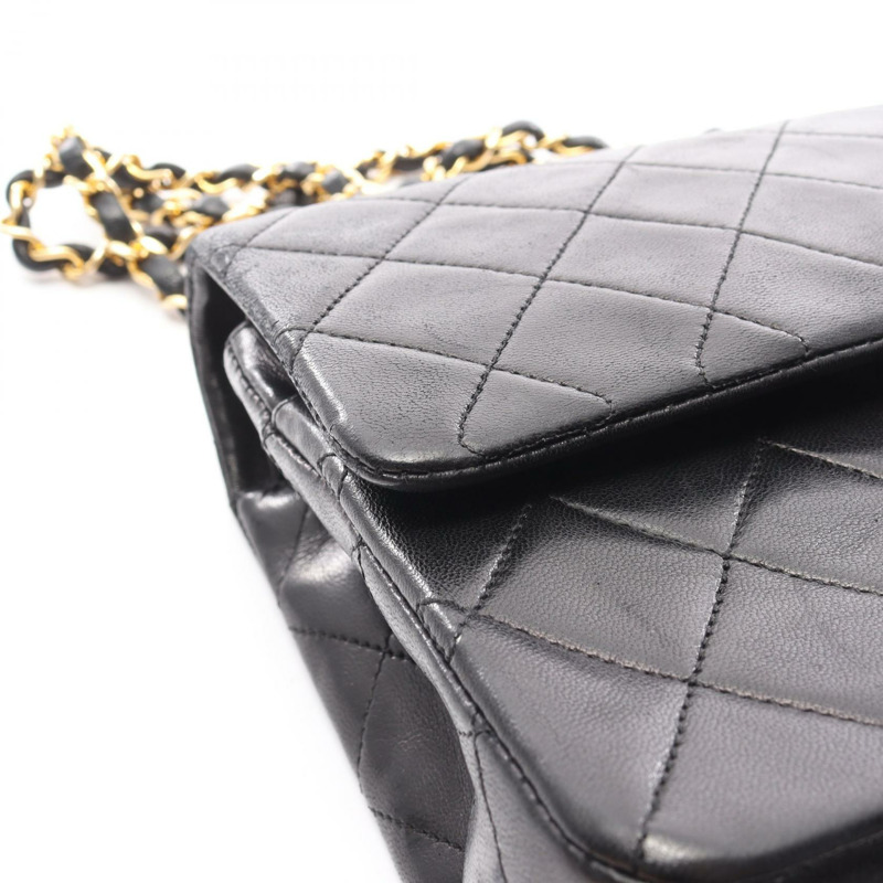 香奈兒 (CHANEL) Matelasse W 翻蓋鏈條單肩背包 A01112 黑色皮革 GHW 二手 CC-12