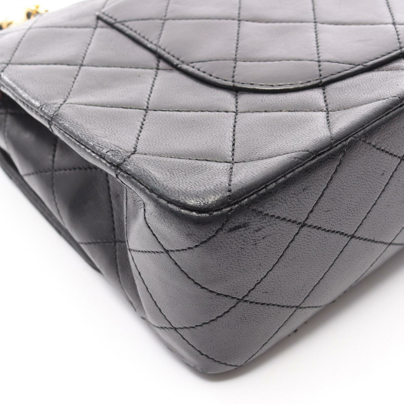香奈兒 (CHANEL) Matelasse W 翻蓋鏈條單肩背包 A01112 黑色皮革 GHW 二手 CC-14
