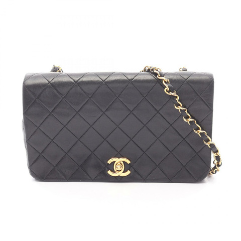 香奈兒 (CHANEL) 絎縫全蓋鏈條單肩背包 A03568 黑色皮革 金色五金 二手
