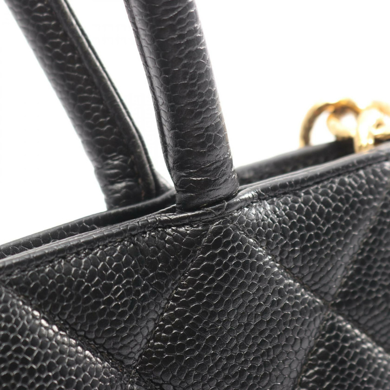 香奈兒 (CHANEL) Medallion 手提包，粒面小牛皮，黑色，二手，女士，金色五金，CC Coco-7