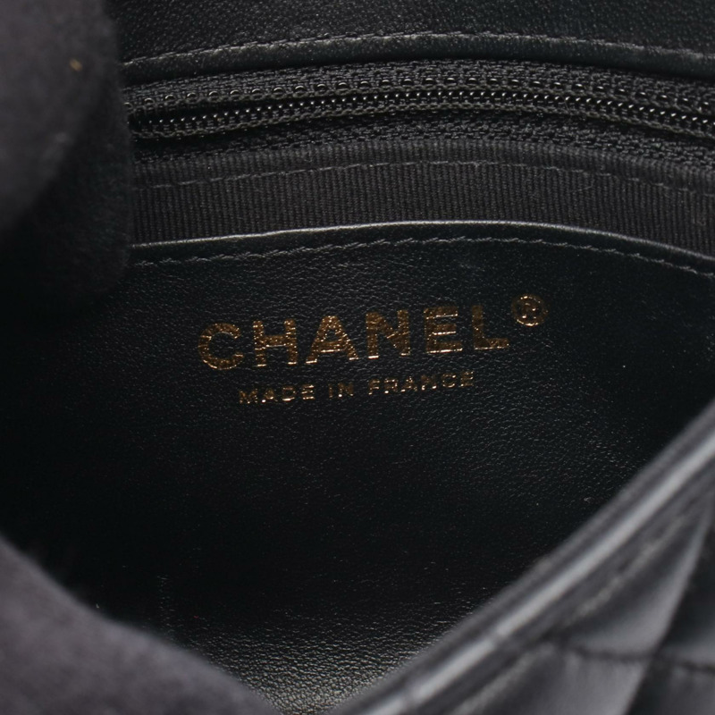 香奈兒迷你絎縫鏈條肩背斜背包 AS3738 黑色皮革 金色五金 二手-3