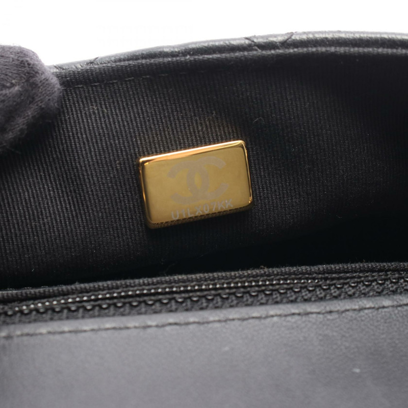 香奈兒迷你絎縫鏈條肩背斜背包 AS3738 黑色皮革 金色五金 二手-4