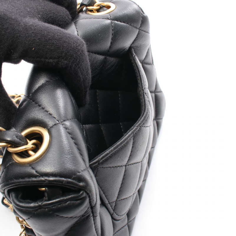 香奈兒迷你絎縫鏈條肩背斜背包 AS3738 黑色皮革 金色五金 二手-5