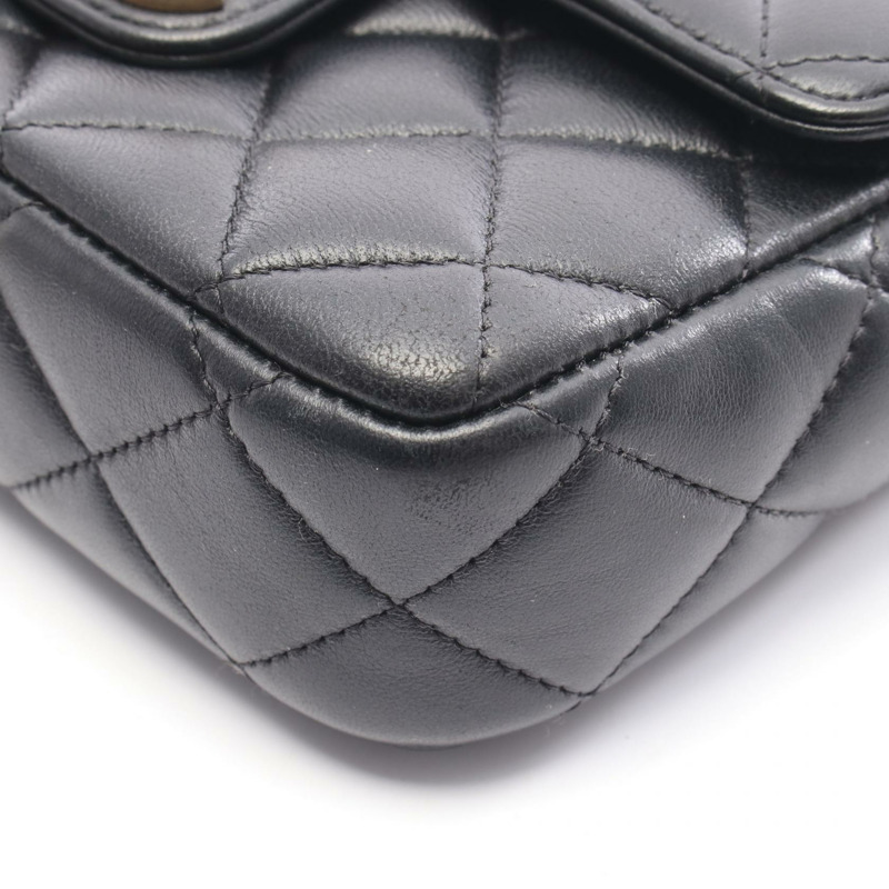 香奈兒迷你絎縫鏈條肩背斜背包 AS3738 黑色皮革 金色五金 二手-7