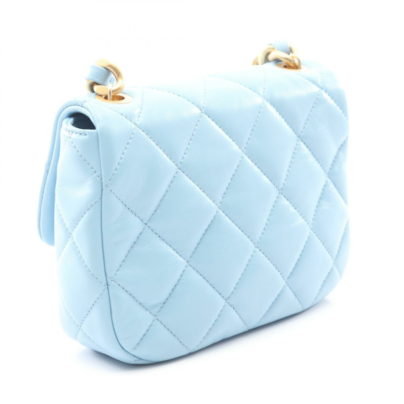 香奈兒 (CHANEL) 絎縫鏈條肩背斜背包，藍色皮革，二手女士 Coco CC-1