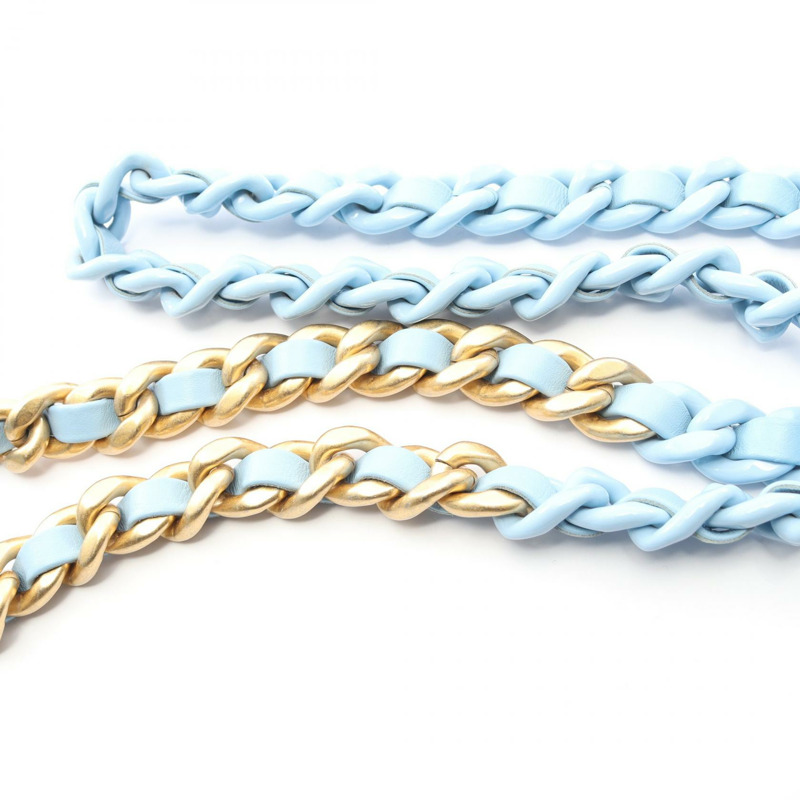 香奈兒 (CHANEL) 絎縫鏈條肩背斜背包，藍色皮革，二手女士 Coco CC-6