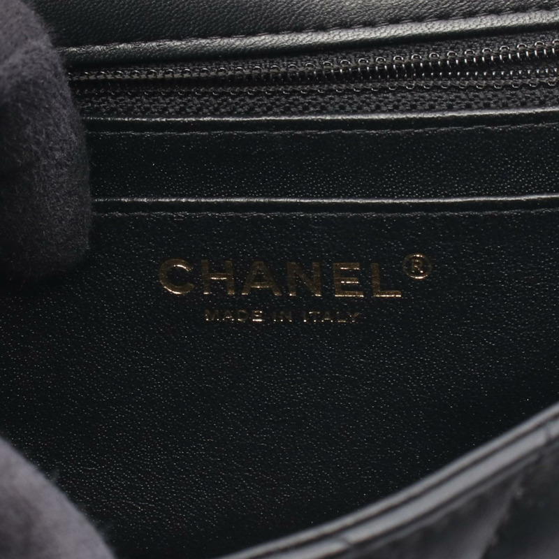 香奈兒迷你絎縫鏈條肩背斜背包 A35200 黑色皮革 二手 CC-3