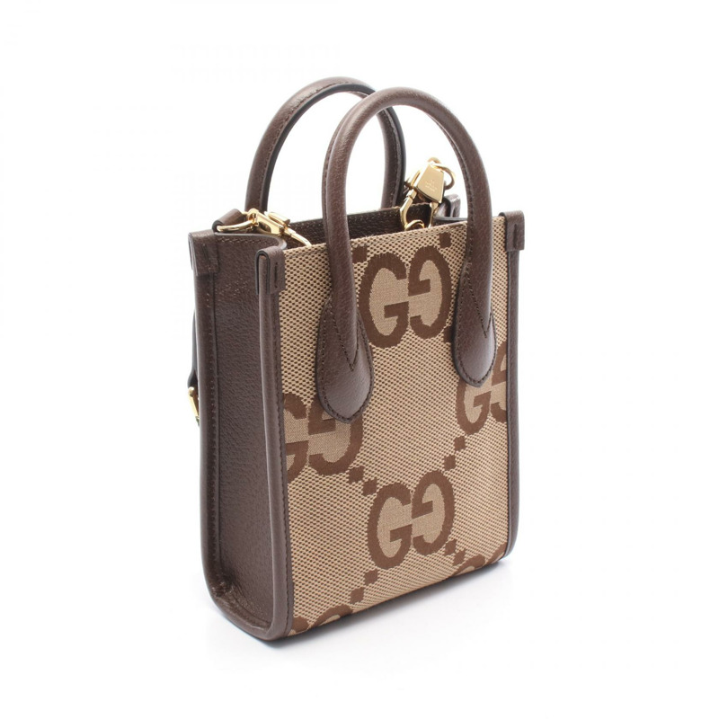 GUCCI Jumbo GG 迷你肩斜背包手提包 699406 帆布皮革 二手-1