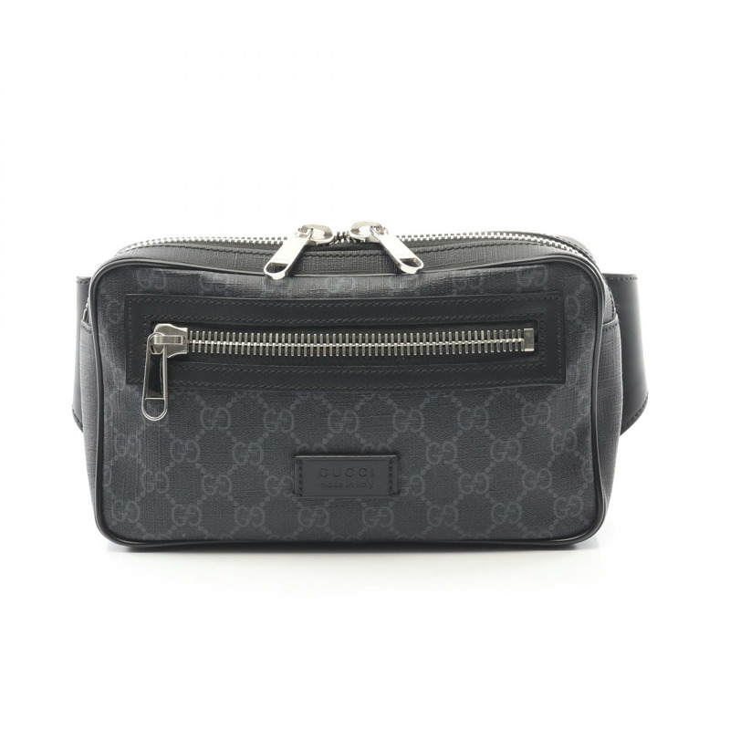 GUCCI Soft GG Supreme Sherry Line 腰包 474293 帆布皮革 黑色 二手-0