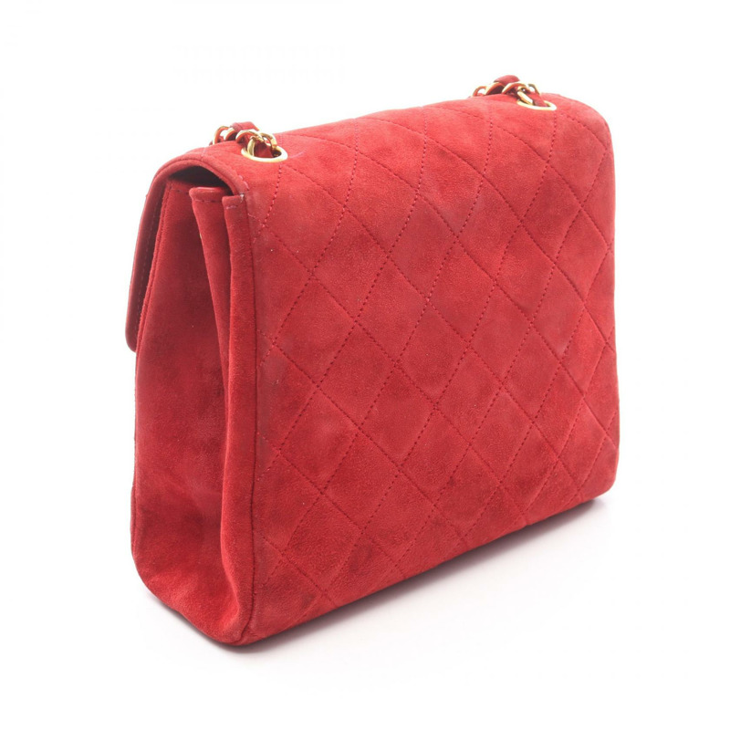 香奈兒 (CHANEL) 鏈條肩背包，紅色麂皮絨面革，金色五金，二手女士 Coco CC-1