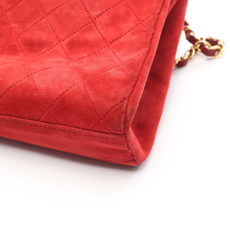 香奈兒 (CHANEL) 鏈條肩背包，紅色麂皮絨面革，金色五金，二手女士 Coco CC-8