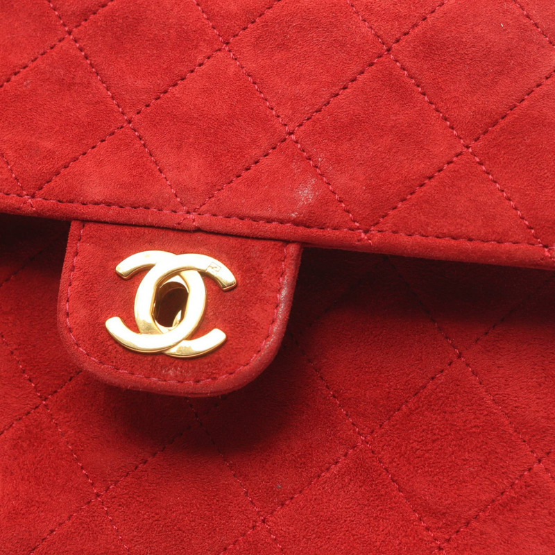 香奈兒 (CHANEL) 鏈條肩背包，紅色麂皮絨面革，金色五金，二手女士 Coco CC-11