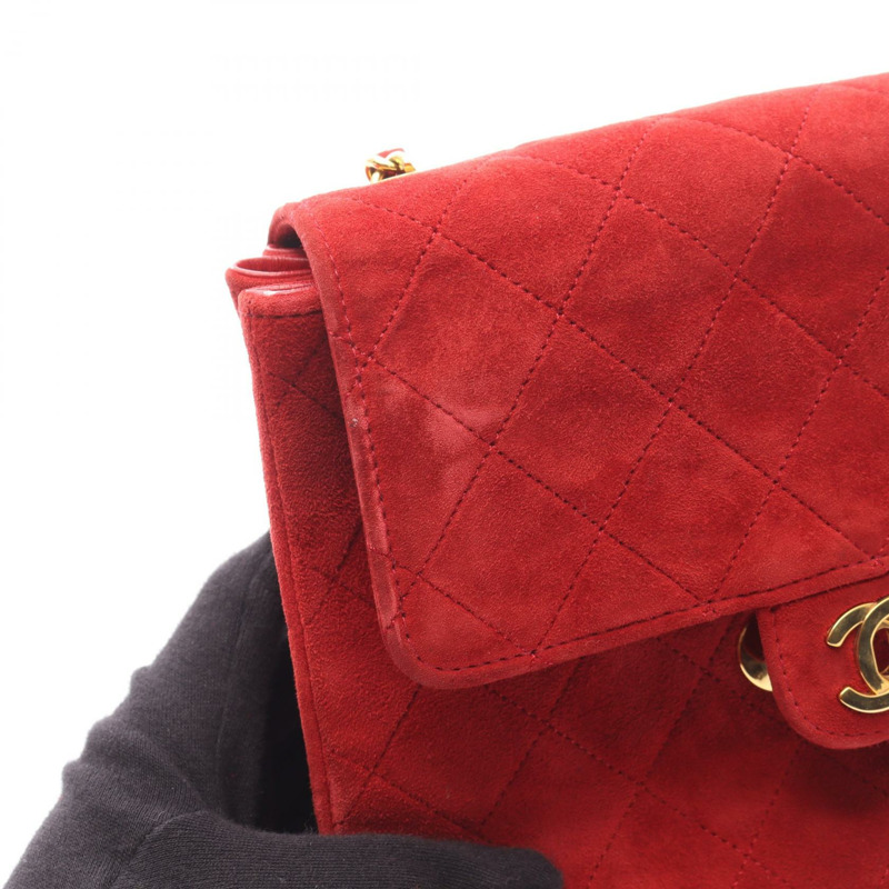 香奈兒 (CHANEL) 鏈條肩背包，紅色麂皮絨面革，金色五金，二手女士 Coco CC-12