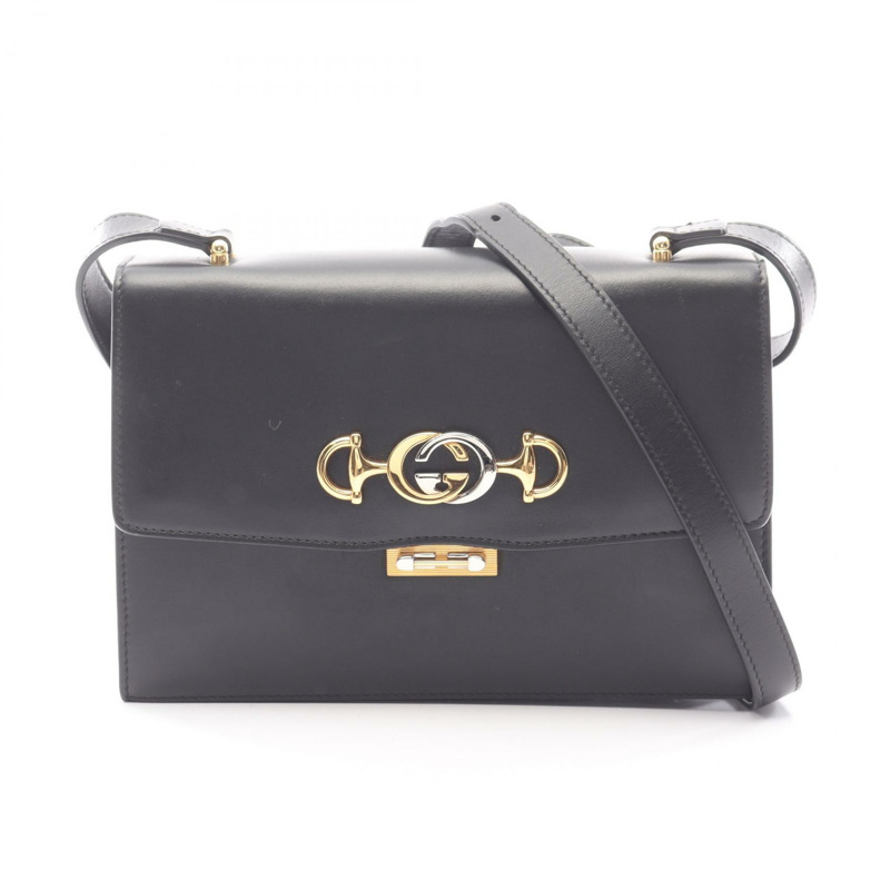 GUCCI Zumi 馬銜扣斜背包 576388 黑色皮革 二手 女士-0