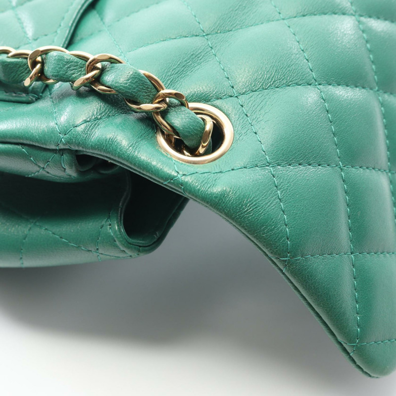 香奈兒迷你絎縫鏈條肩背斜背包 A35200 皮革 綠色 金色五金 二手-7