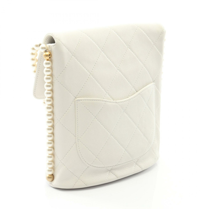 香奈兒 (CHANEL) 絎縫人造珍珠肩背包 AS2503 白色皮革 二手 金色五金 CC-1