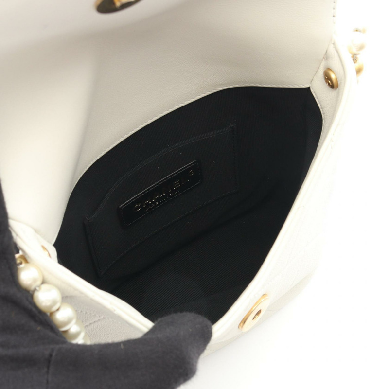 香奈兒 (CHANEL) 絎縫人造珍珠肩背包 AS2503 白色皮革 二手 金色五金 CC-2