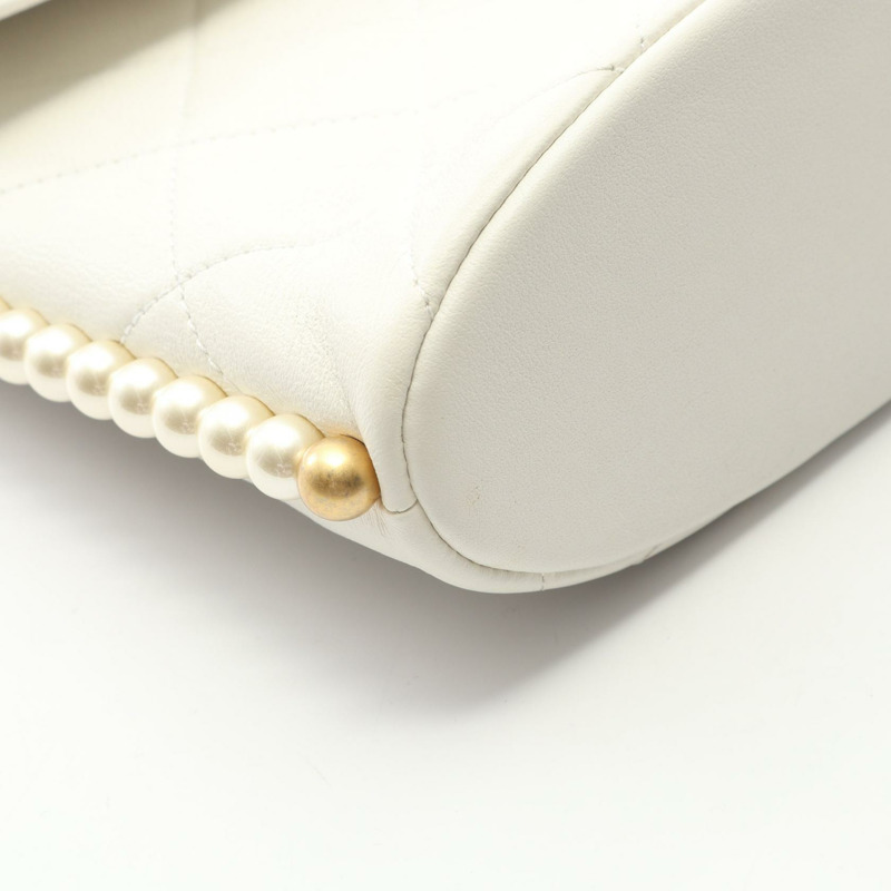 香奈兒 (CHANEL) 絎縫人造珍珠肩背包 AS2503 白色皮革 二手 金色五金 CC-6