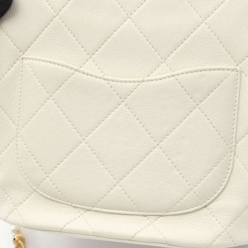 香奈兒 (CHANEL) 絎縫人造珍珠肩背包 AS2503 白色皮革 二手 金色五金 CC-8