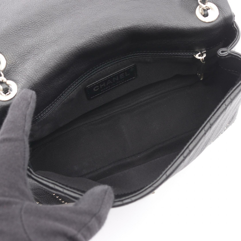 香奈兒 V 字縫線人字紋肩背包，粒面小牛皮，黑色，二手，女士，帶五金配件-2