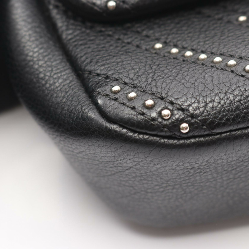 香奈兒 V 字縫線人字紋肩背包，粒面小牛皮，黑色，二手，女士，帶五金配件-6