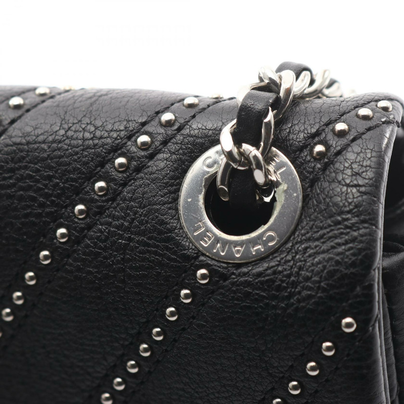 香奈兒 V 字縫線人字紋肩背包，粒面小牛皮，黑色，二手，女士，帶五金配件-8