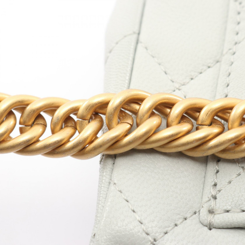 香奈兒 (CHANEL) 絎縫鏈條肩背包，灰色皮革，二手，女士金色五金斜挎包，CC-8