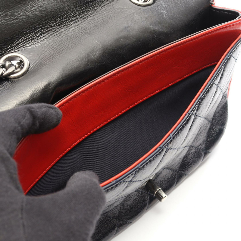 香奈兒 (CHANEL) Matelasse 三色鏈條肩背包，黑色、海軍藍、紅色，二手，帶五金配件-8