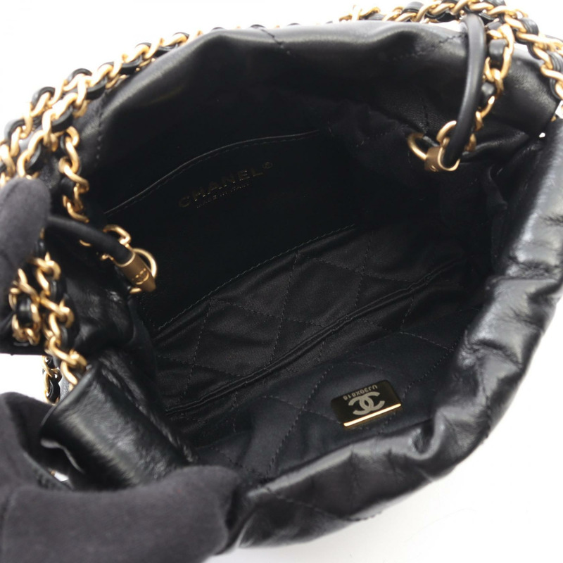 香奈兒 22 迷你鏈條單肩斜背包 AS3980 黑色皮革 二手 女士 金色五金-2