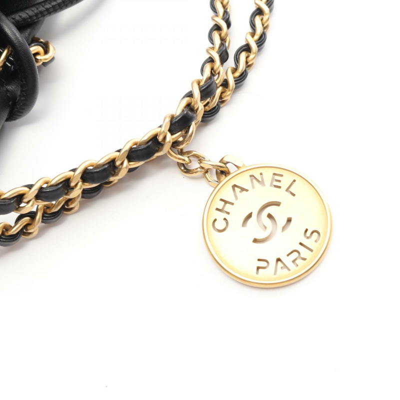 香奈兒 22 迷你鏈條單肩斜背包 AS3980 黑色皮革 二手 女士 金色五金-6