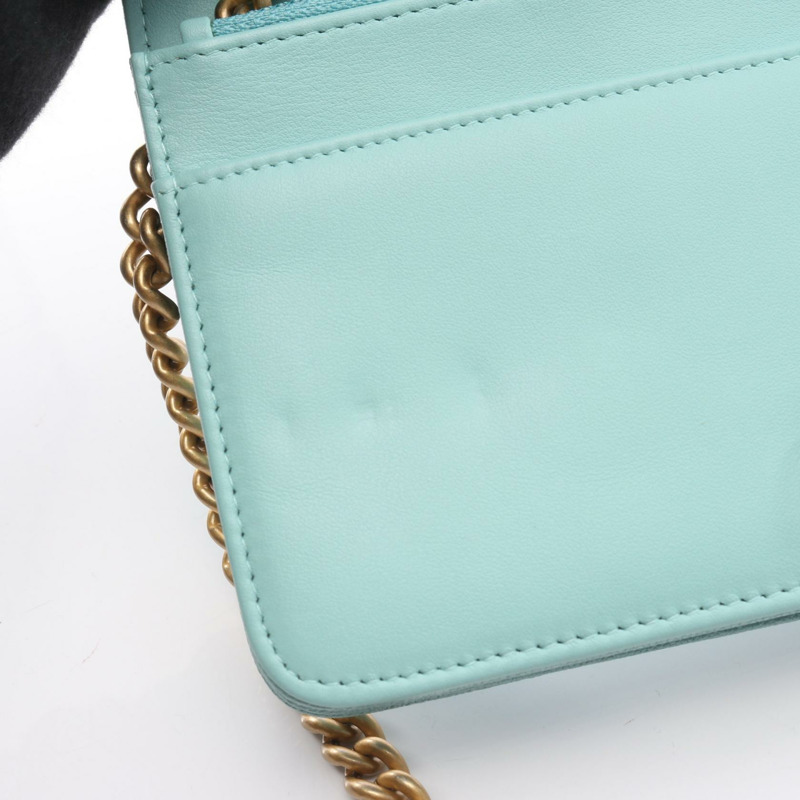 香奈兒 Boy Chanel 絎縫鏈條肩背斜背包 AP1117 皮革 藍色 GHW-6