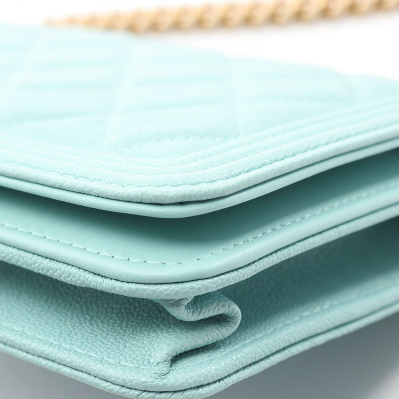 香奈兒 Boy Chanel 絎縫鏈條肩背斜背包 AP1117 皮革 藍色 GHW-7