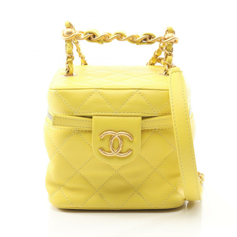 香奈兒 (CHANEL) 絎縫鏈條肩挎包 AS3228 黃色皮革二手金色五金 CC