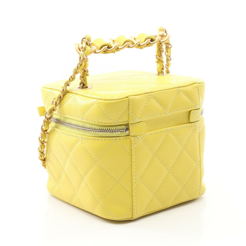 香奈兒 (CHANEL) 絎縫鏈條肩挎包 AS3228 黃色皮革二手金色五金 CC-1