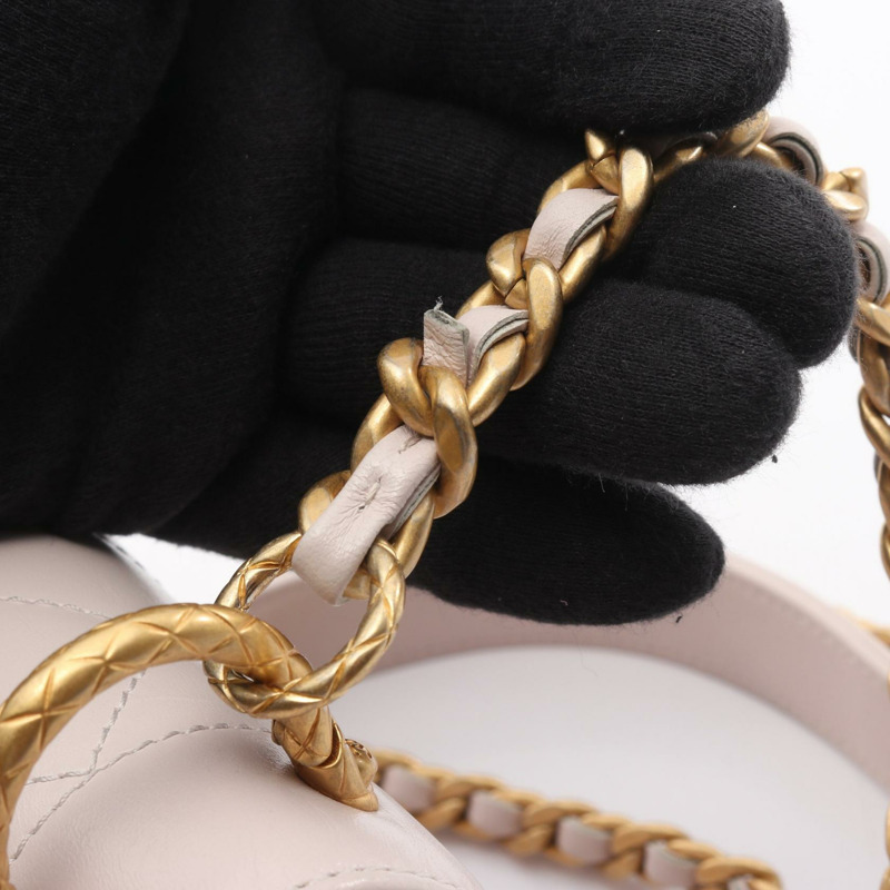 香奈兒 (CHANEL) 絎縫鏈條單肩包，羊皮材質，粉紅色，二手，女士，金色五金-8