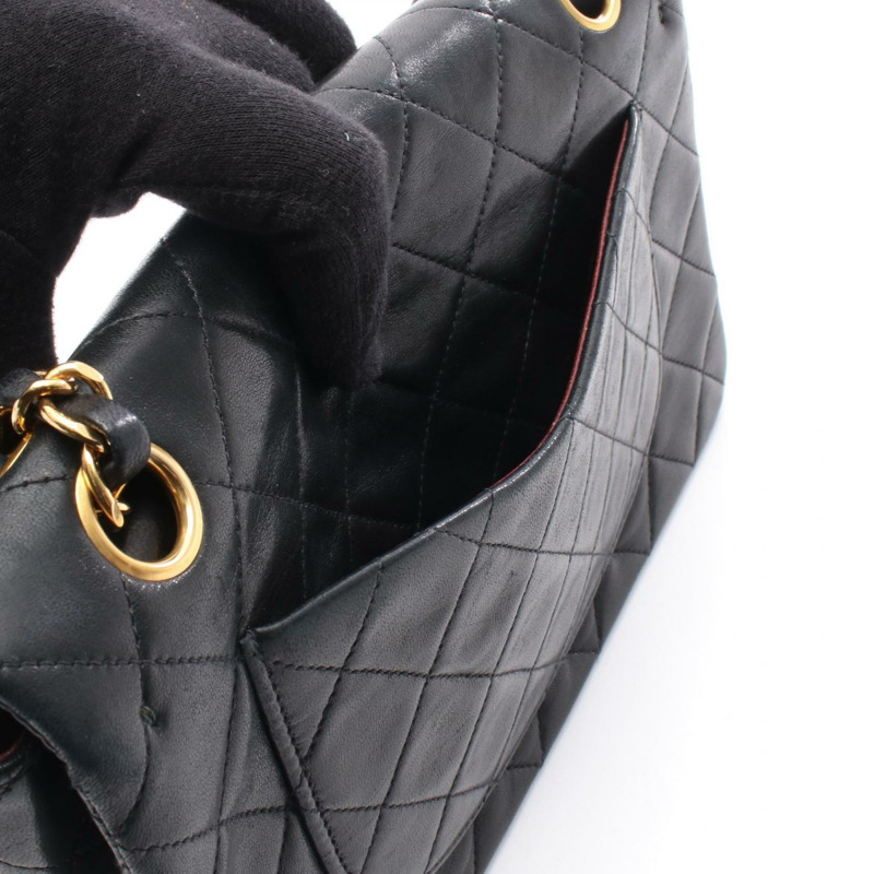 香奈兒 (CHANEL) 絎縫雙蓋鏈條肩背包，羊皮材質，黑色，金色五金，二手-5