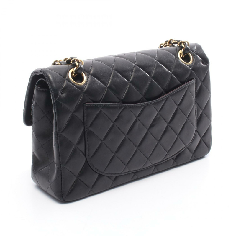 香奈兒 (CHANEL) 絎縫雙蓋鏈條肩背包，羊皮材質，黑色，金色五金，二手-1