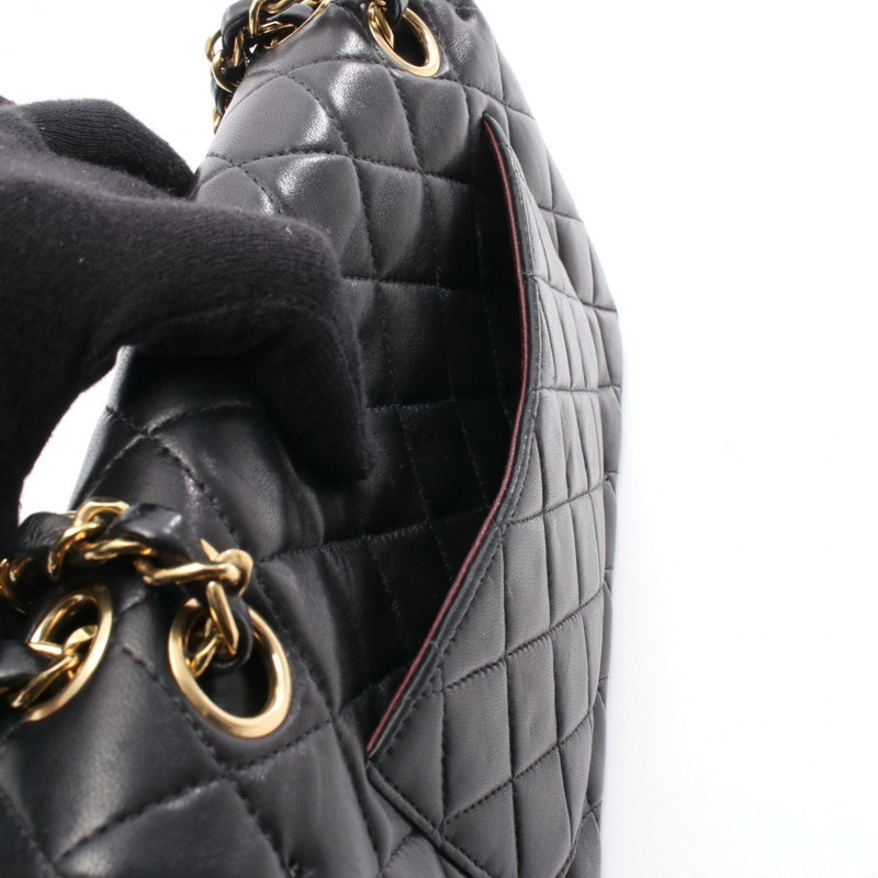 香奈兒 (CHANEL) 絎縫雙蓋鏈條肩背包，羊皮材質，黑色，金色五金，二手-5