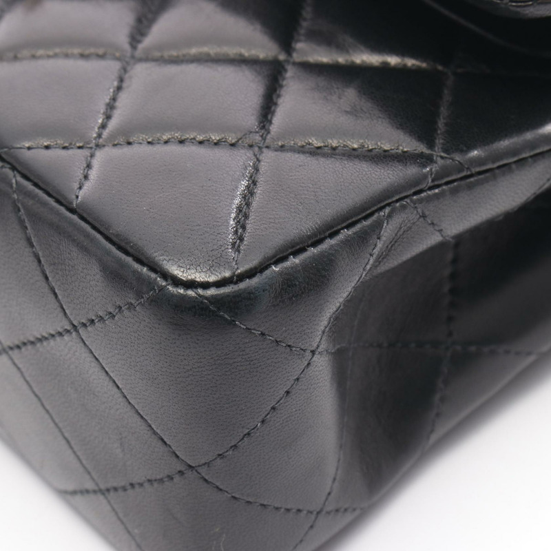 香奈兒 (CHANEL) 絎縫雙蓋鏈條肩背包，羊皮材質，黑色，金色五金，二手-8