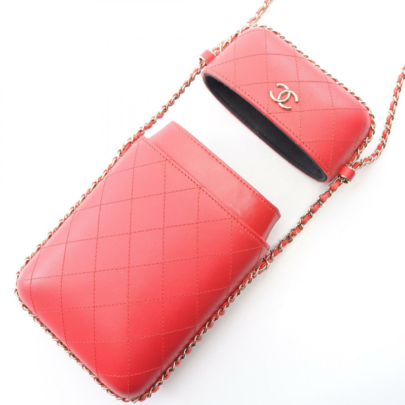 香奈兒 (CHANEL) 絎縫鏈條手機包單肩斜背包 A94471 羊皮 GHW-12