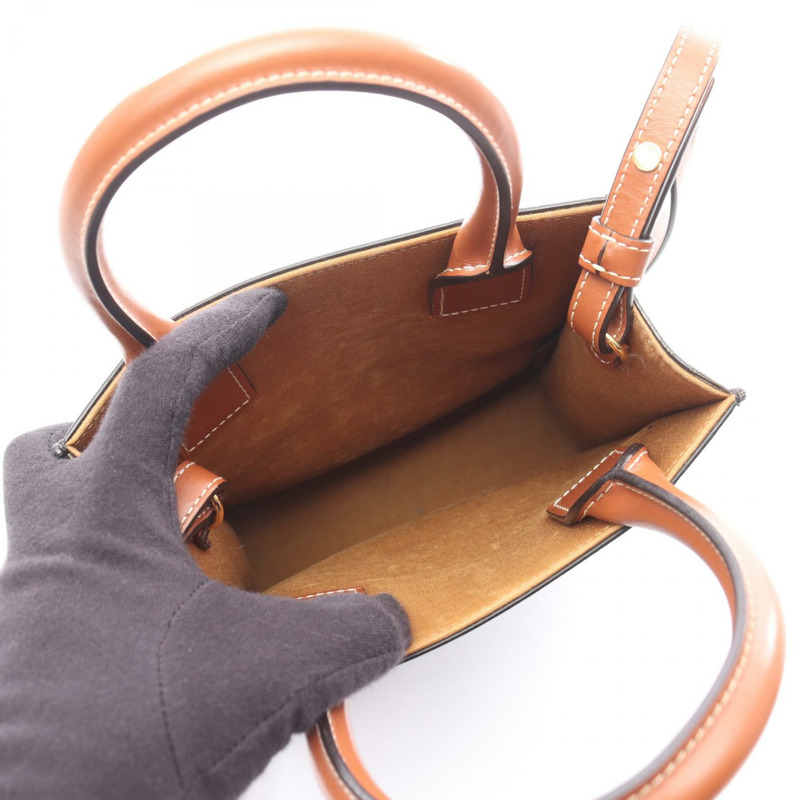 CELINE Mini Vertical Cabas Triomphe 單肩手提包，帆布皮革，棕色，二手-2