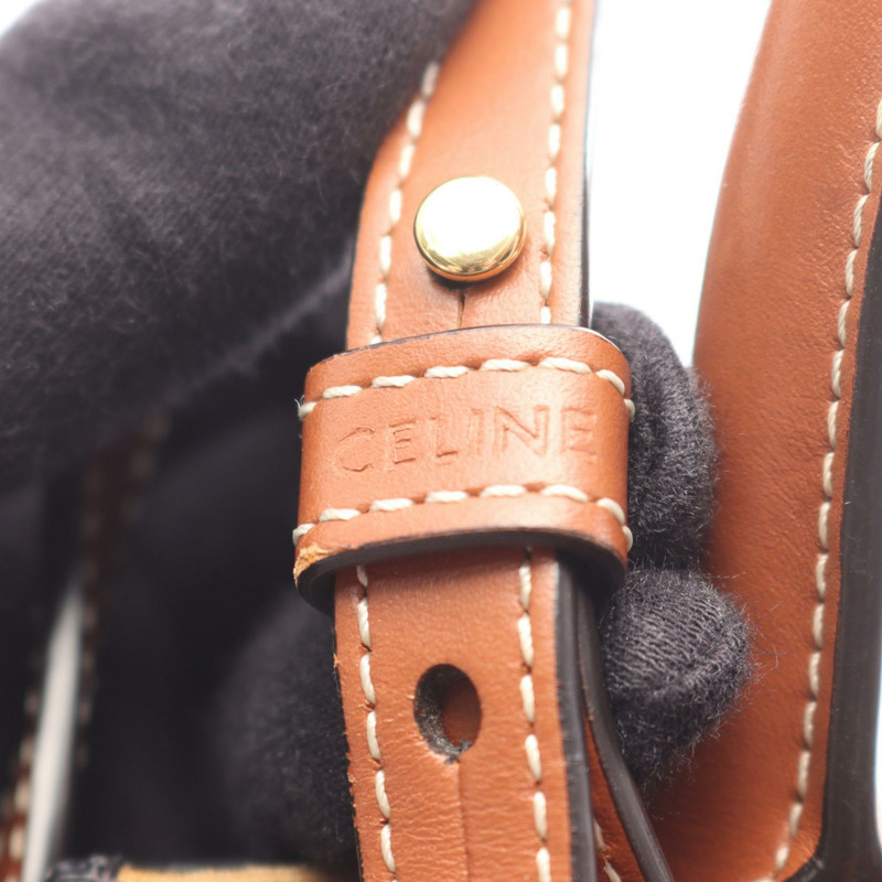 CELINE Mini Vertical Cabas Triomphe 單肩手提包，帆布皮革，棕色，二手-3