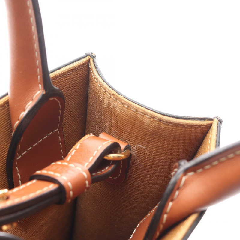 CELINE Mini Vertical Cabas Triomphe 單肩手提包，帆布皮革，棕色，二手-7