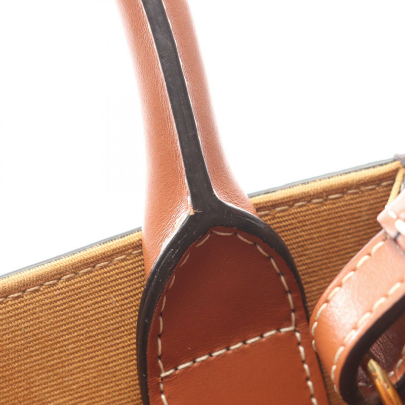 CELINE Mini Vertical Cabas Triomphe 單肩手提包，帆布皮革，棕色，二手-9