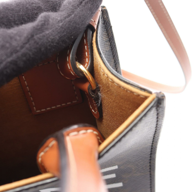 CELINE Mini Vertical Cabas Triomphe 單肩手提包，帆布皮革，棕色，二手-10